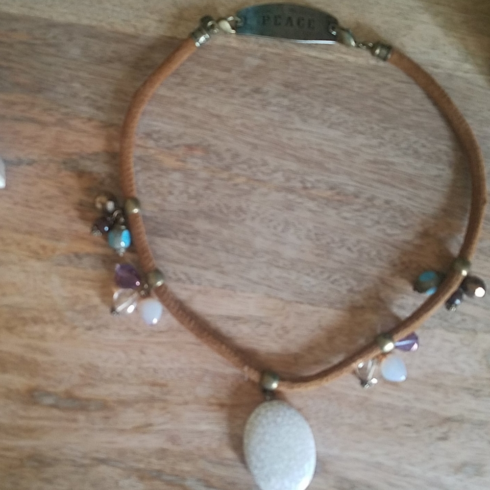Leather cord stone necklace